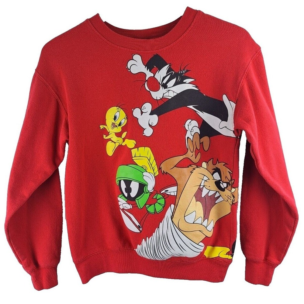 Looney Tunes Juniors XS (1) Red Cartoon Graphic Cozy Classic Sweatshirt